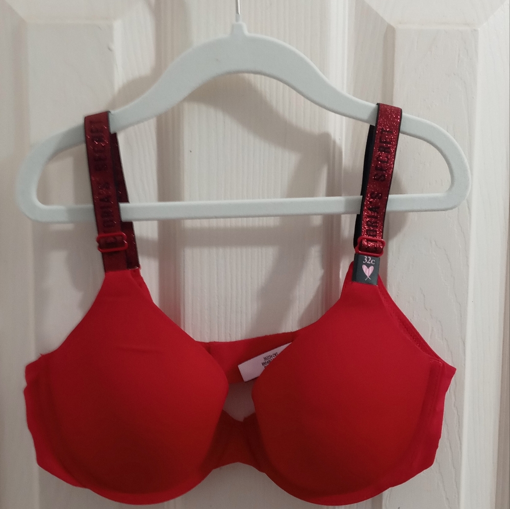 Victoria Secret T-shirt Lightly Lined Demi Bright Red Bra Size 32C NWT